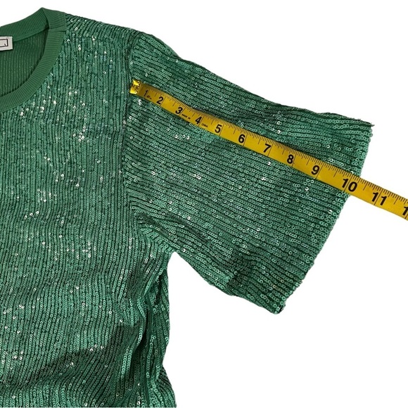NWOT IN THE MOOD FOR LOVE Tanie Sequined Crewneck Top L Green Boxy Crop - Picture 11 of 15